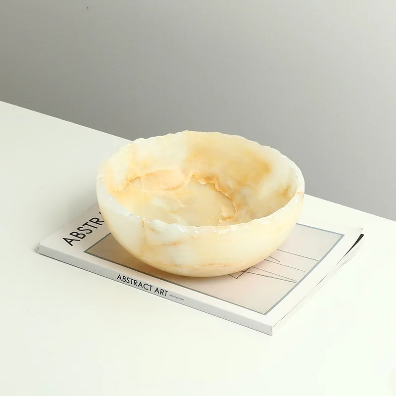 New Chinese-style wabi sabi creative jade decorative fruit pot, office villa living room coffee table desktop high-end