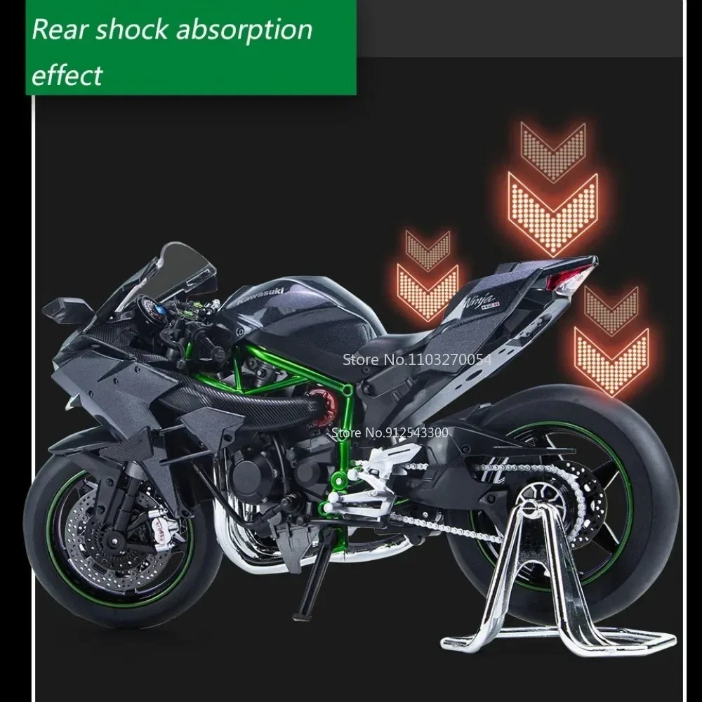 1/9 Kawasaki H2R Motorcycle Model Car Toy Alloy Diecast with Sound Light Vehicles Collection Decoration For Boys Birthday Gift