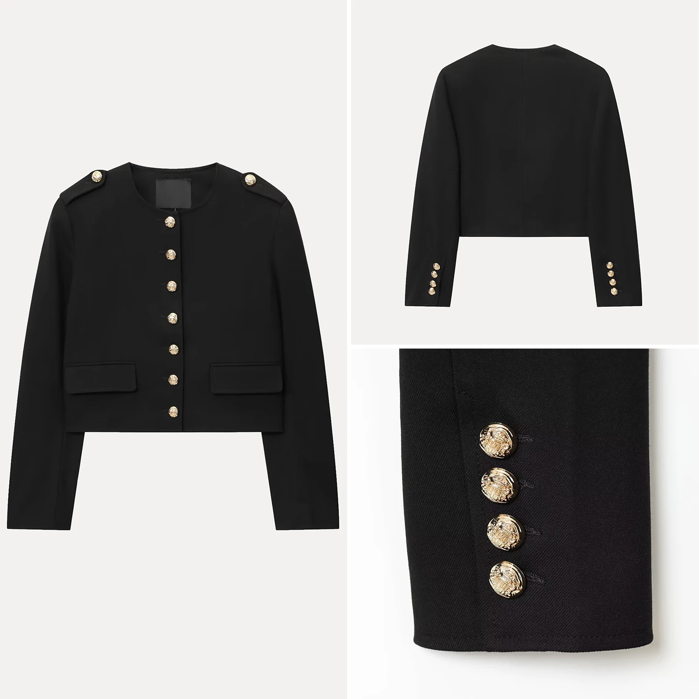 

Gold Button Trimmed Long Sve Tailored Jaet Women's Sle Autumn New Arrival Casual Faion Stand Fit Outerwear
