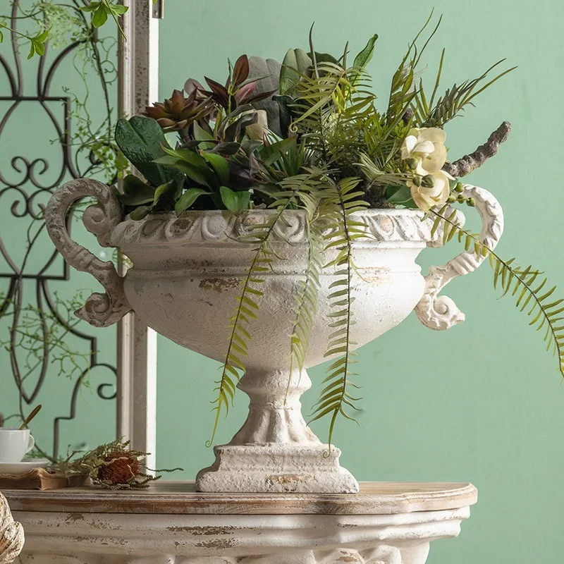 French antique flower pot niche ornament foyer Roman column vase decoration home welcome entrance desktop decoration