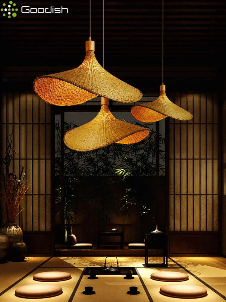 Vintage rotin tissé pendentif LED lumières à la main en bois lampes suspendues pour salle à manger chambre étude hall décoration de la maison lustre