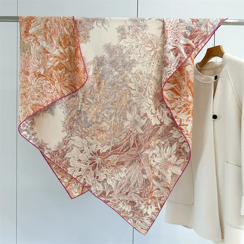 

2 Faced Warm Scarf Women Winter Shawls Silk Wool Hand-rolled Edge Scarves Square Big Bandanas Shawls Christmas Gift