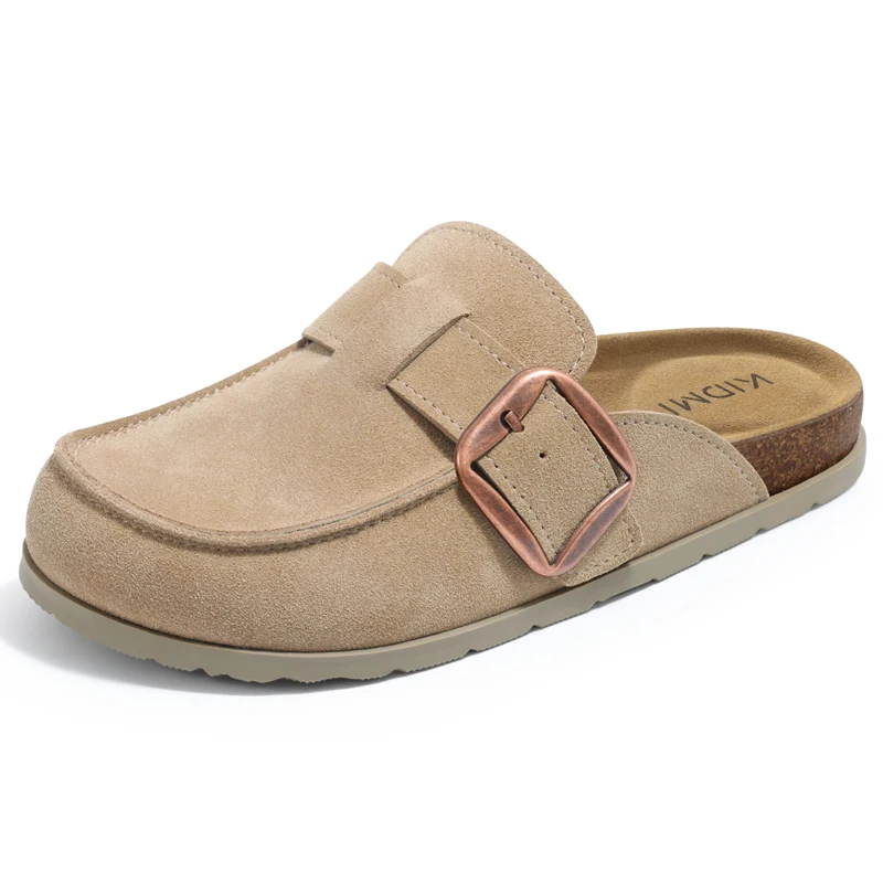 Litfun Genuine Suede Clogs Slippers For Women Cork Insole Sandals Leather Mules with Comfort Memory Foam and Adjustable Buckle view 4