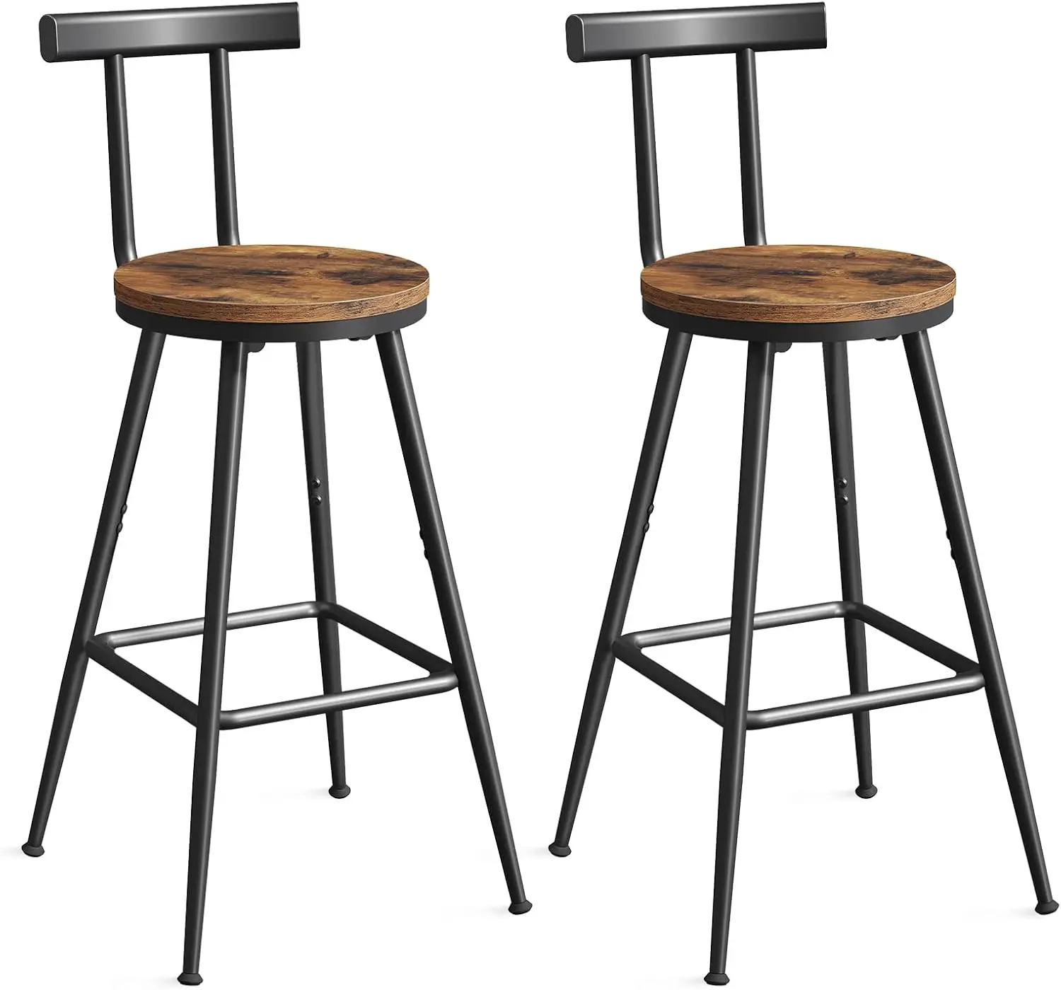 

Set of 2 Bar Stools with Backrest, Footrest & Adjustable Feet - 26" Tall Counter Stools for Kitchen, Living Room
