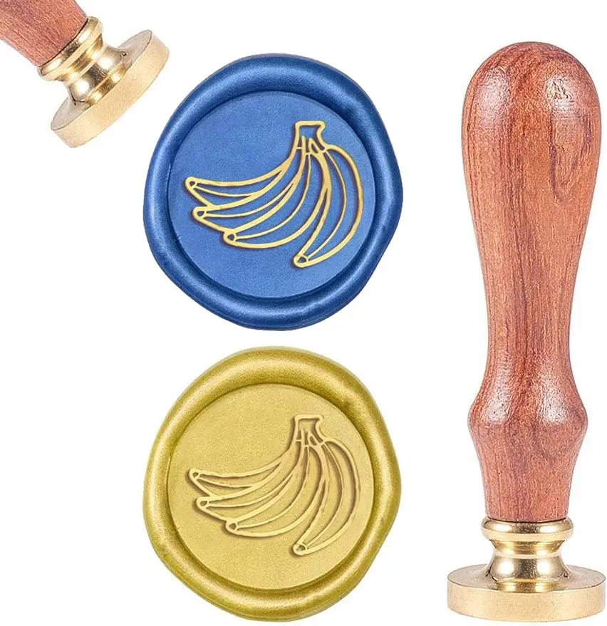 

1PC Wax Seal Stamp Banana Vintage Wax Sealing Stamps Fruits Retro 25mm Removable Brass Head Wooden Handle for Envelopes