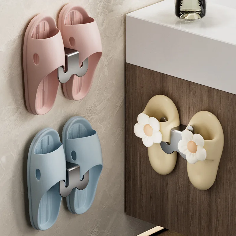 1/2/3PC No Punching Bathroom Shoe Rack Wall Mounted Slipper Rack Slipper Drying Hook Simple Door Back Foyer Hanging Rack view 2