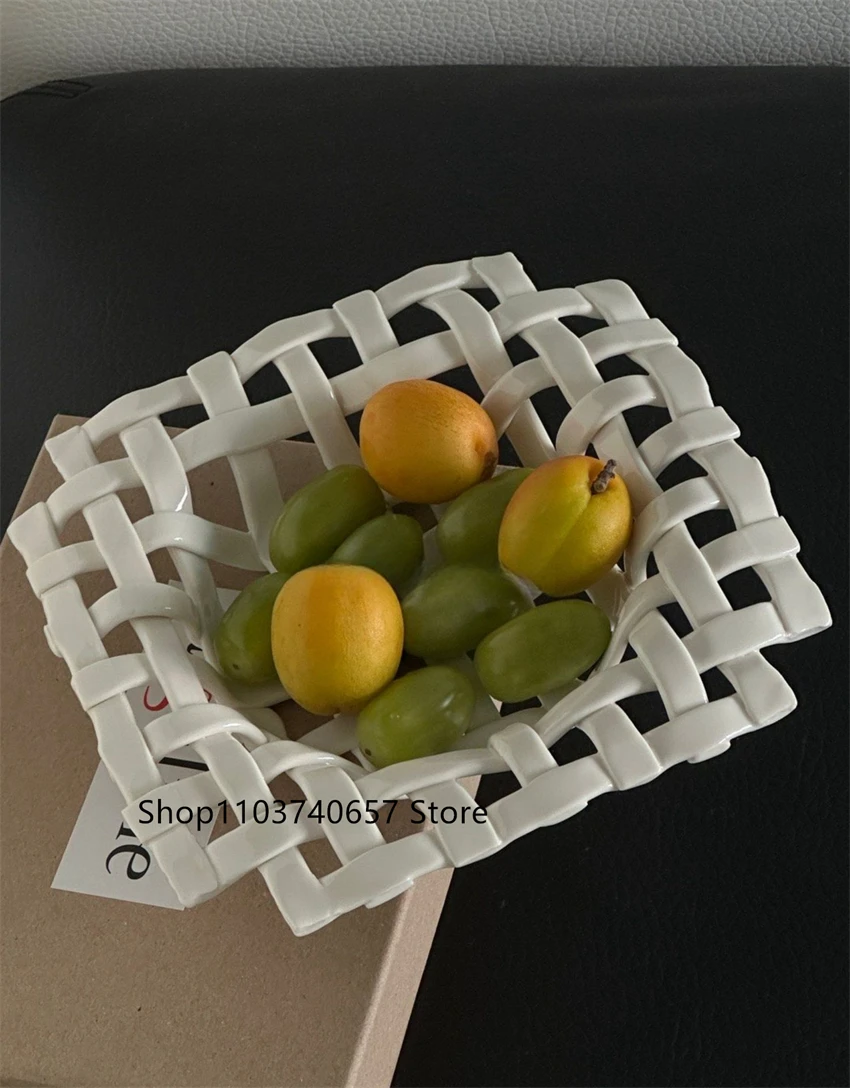 Korean-style Ceramic Hand-woven Storage Basket Coffee Table Desktop Fruit Basket Home Decoration Basket Snack Tray