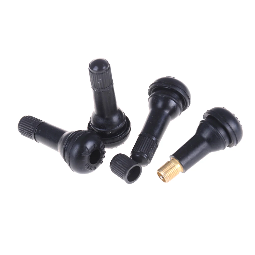 4PCS TR413 Snap-In Car Tire Tyre Valve Stems Short Black Rubber w/ Caps