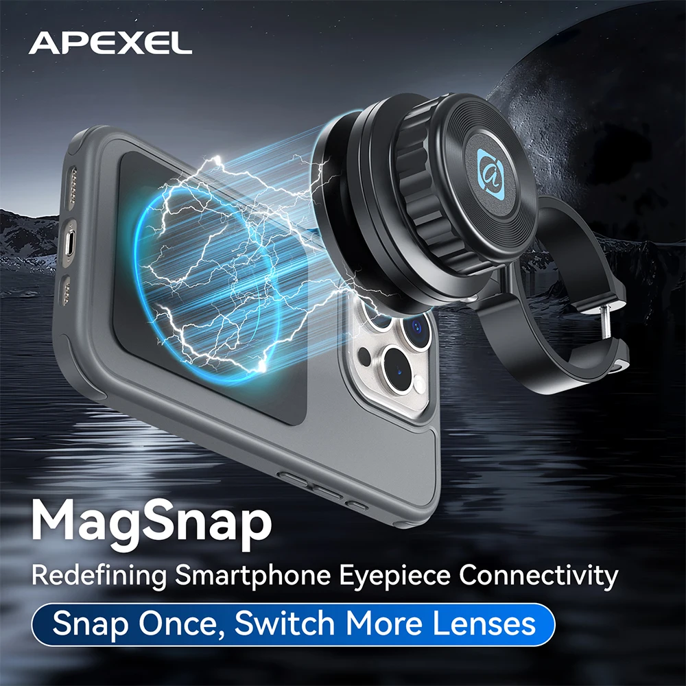 APEXEL Magnetic Phone Clip Eyepiece Connector 36-46/45-55MM AluminumAlloy TelephotoLen Eyepiece Holder Phone Len Auxiliary Parts