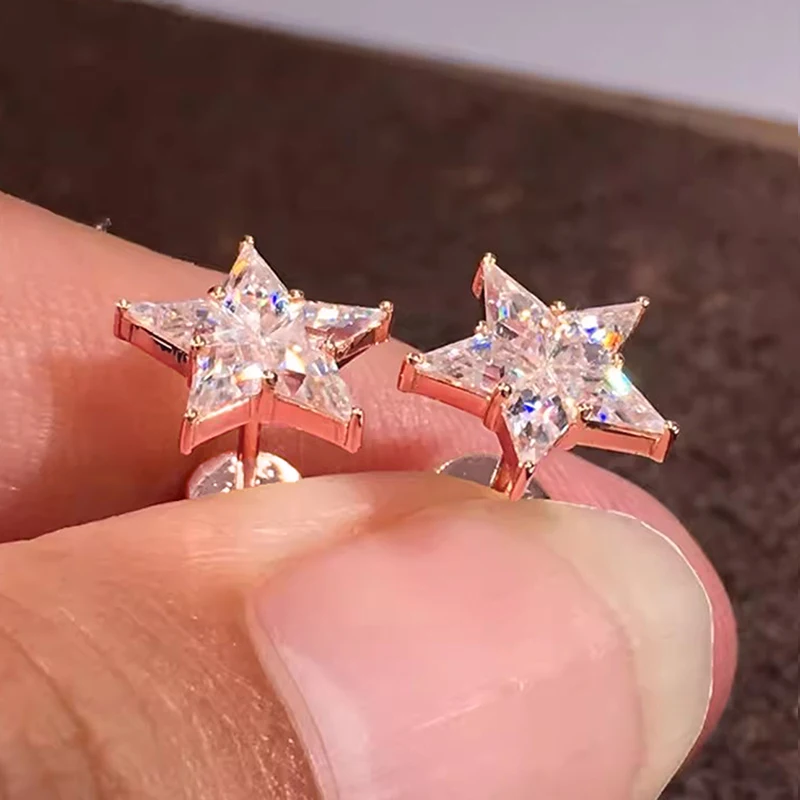 Huitan Charmante Damen-Ohrstecker, sternförmig, frischer Stil, Hochzeit, tägliche Verlobung, Modeaccessoires, Schmuck, eingelegt, glänzend, CZ – Detail 15