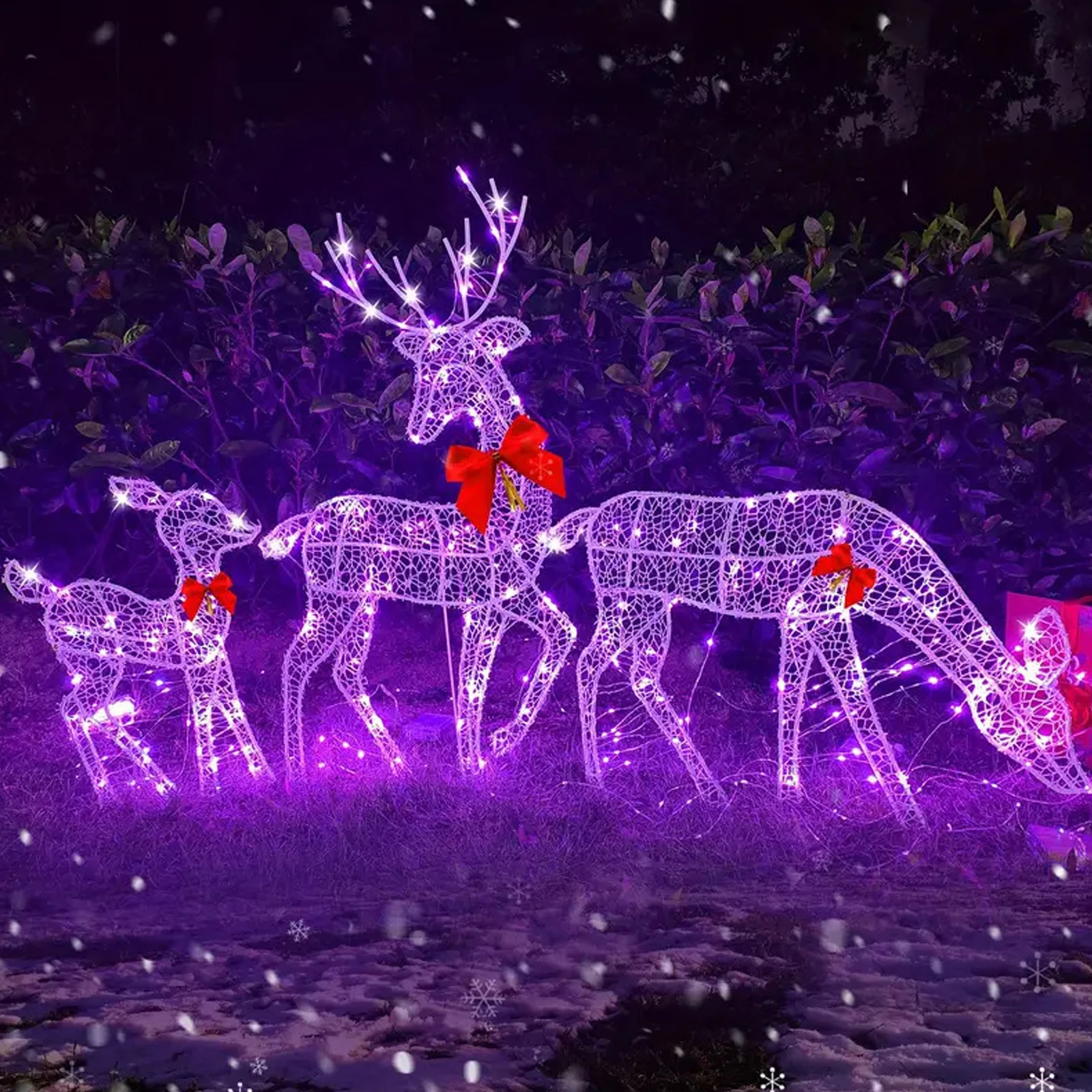 3 Light up Christmas Reindeer, 2D Lighted Reindeer Holiday Decoration, Large Outdoor Lighted Deer Decorations