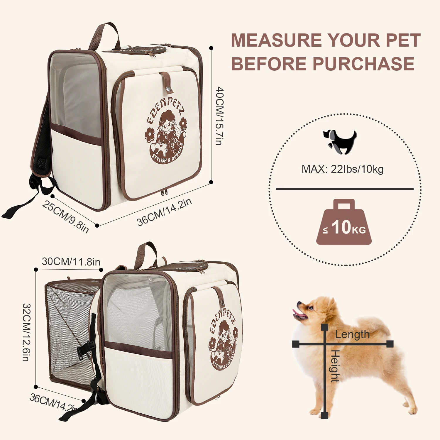 Large Pet Dog Cat Backpack Breathable Expand Mesh Outdoor Travel Cat Tent Pet Carrier Bag