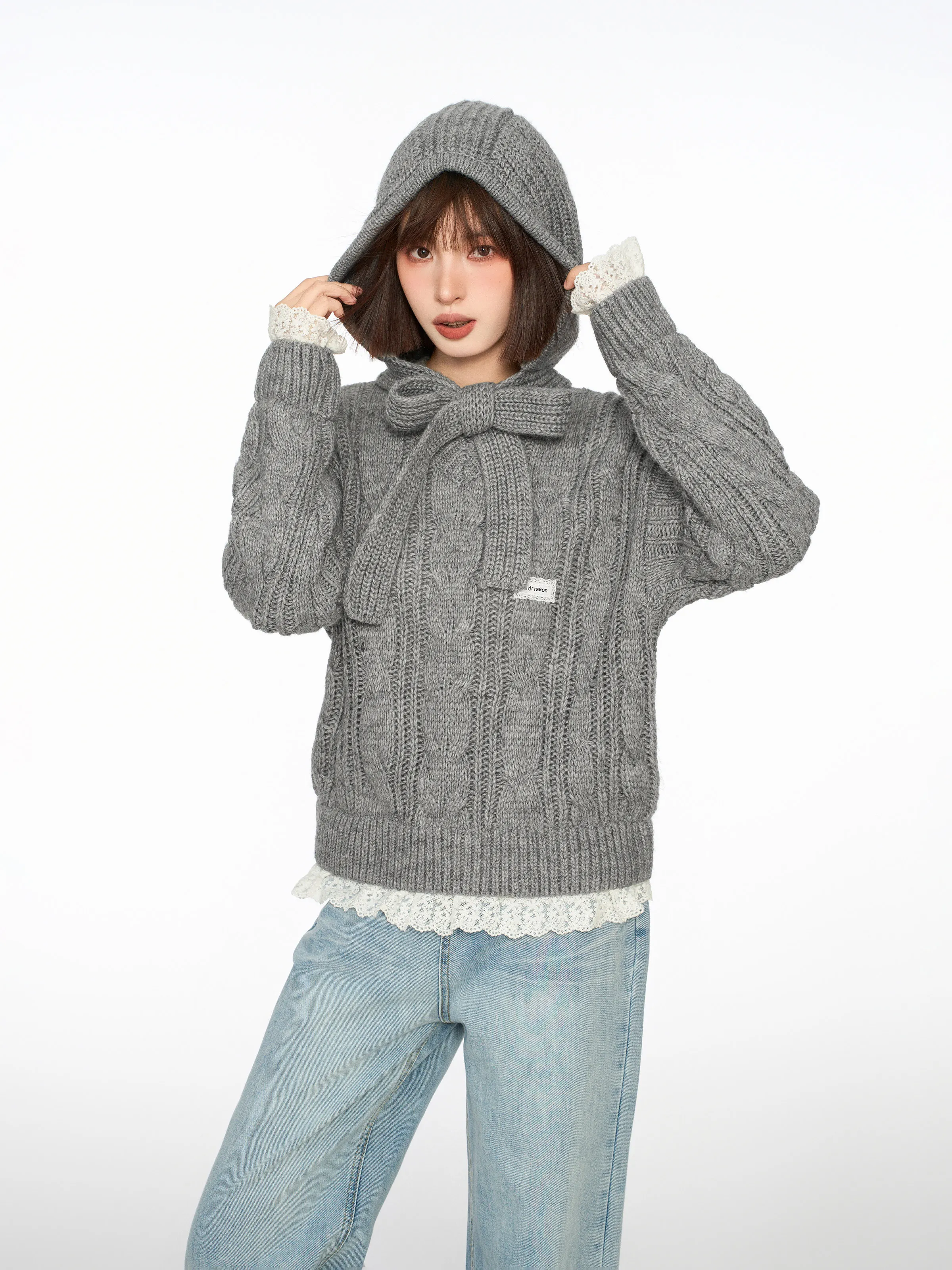 Women Grey Gothic Pullover Sweater Harajuku Aesthetic Y2k Long Sleeves Knitted Sweaters Vintage 2000s Clothes Autumn