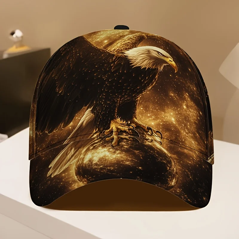 1pc Stardust Golden Eagle Print Baseball Cap Adjustable Lightweight Streetwear Hat with Full Eagle Design Machine Washable