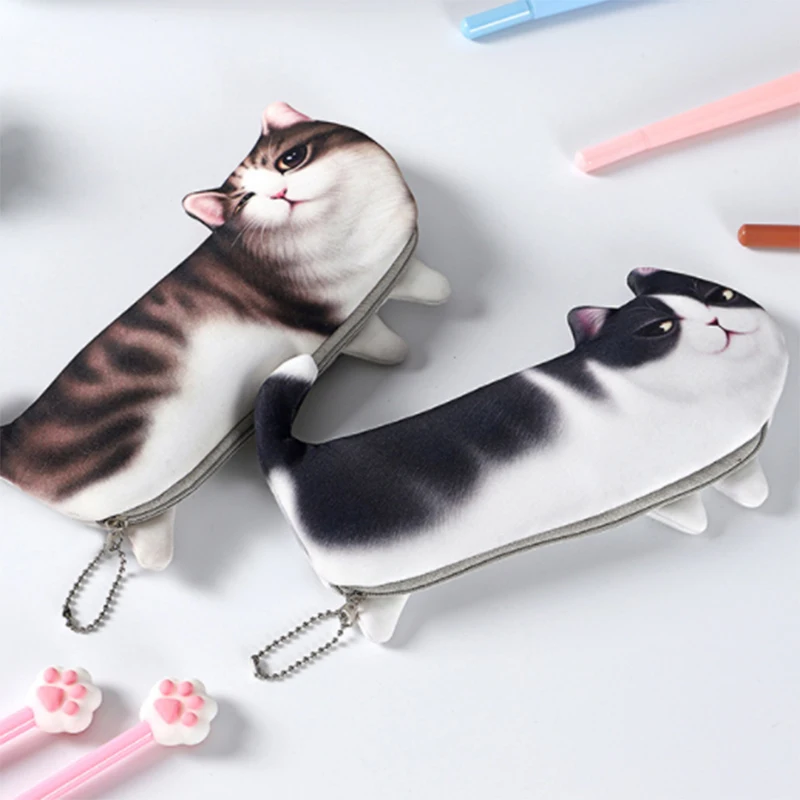 cute kitten Pen Bag Realistic fish Shape Make-up Pouch Pen Pencil Case With Zipper back  to school pencil case