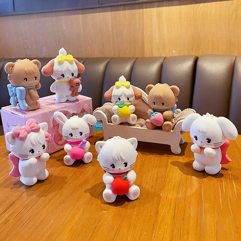 

Cartoon Cat Series Resin Ornament Pink Cat with Bowknot Blind Box for Office Decoration Creative Girls Students Birthday Gifts