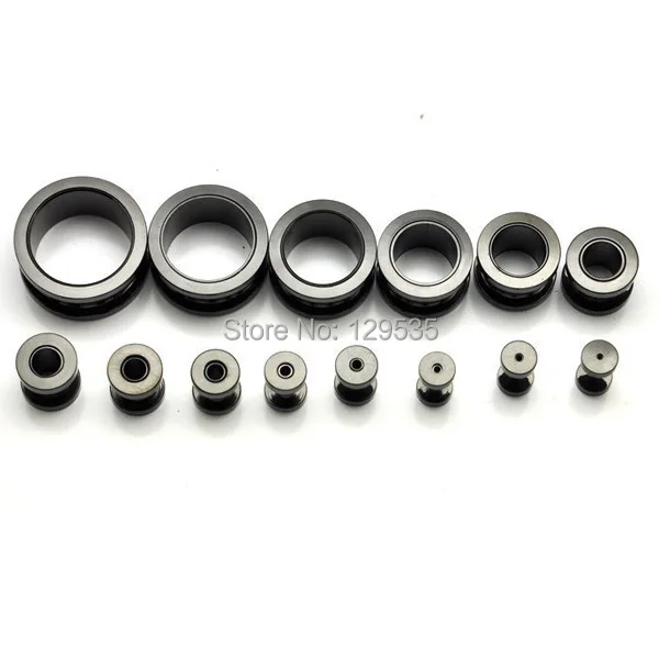 2Pieces 1.4 1.8 2 2.5 3 4 5 6 8 10 12 14 16 18mm Black White Pulley Stainless Steel Punk Men pierced earring Hollow ear expander