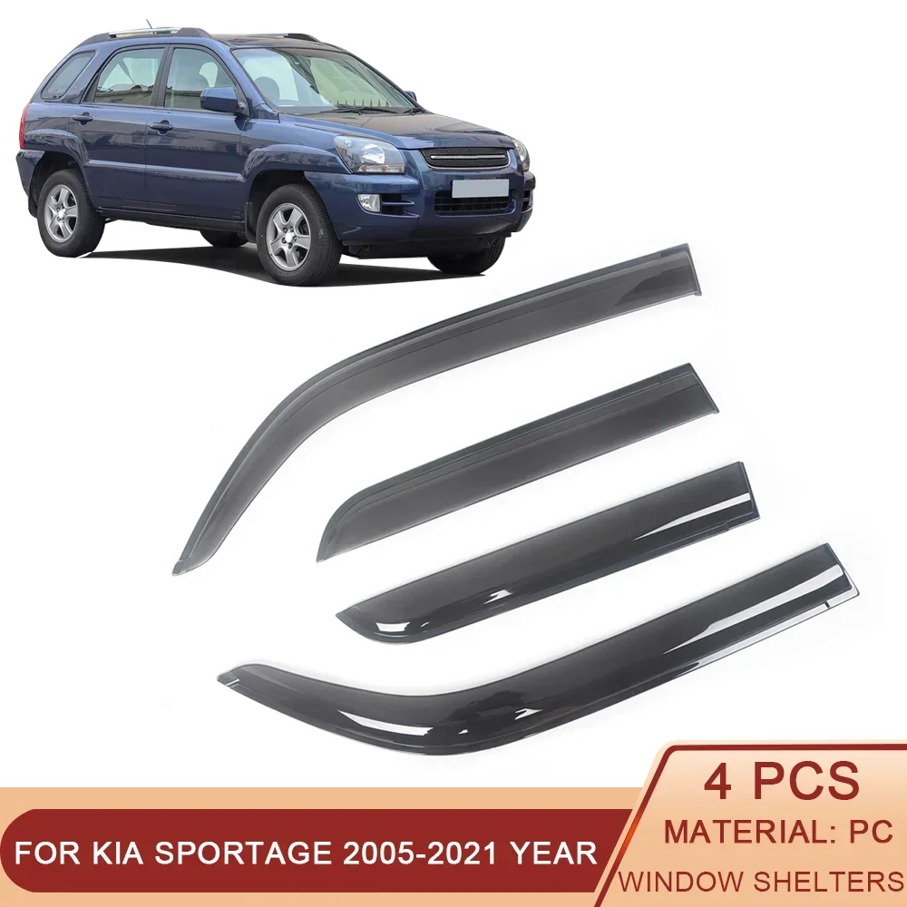 

For Kia Sportage KX5 2005-2022 Auto Side Window Wind Deflectors Visors Rain Guard Door Vent Shades Dark Smoke Black Ventvisor