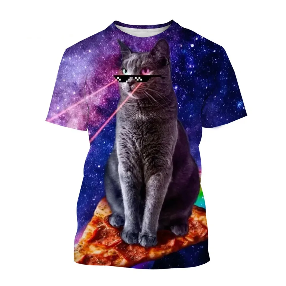 Unisex 2024 Cool Animal Cat Tshirt Men Women Galaxy Space Lovely Kitten Cat 3d T Shirts Pizza Funny Street Top Tee Short Sleeve