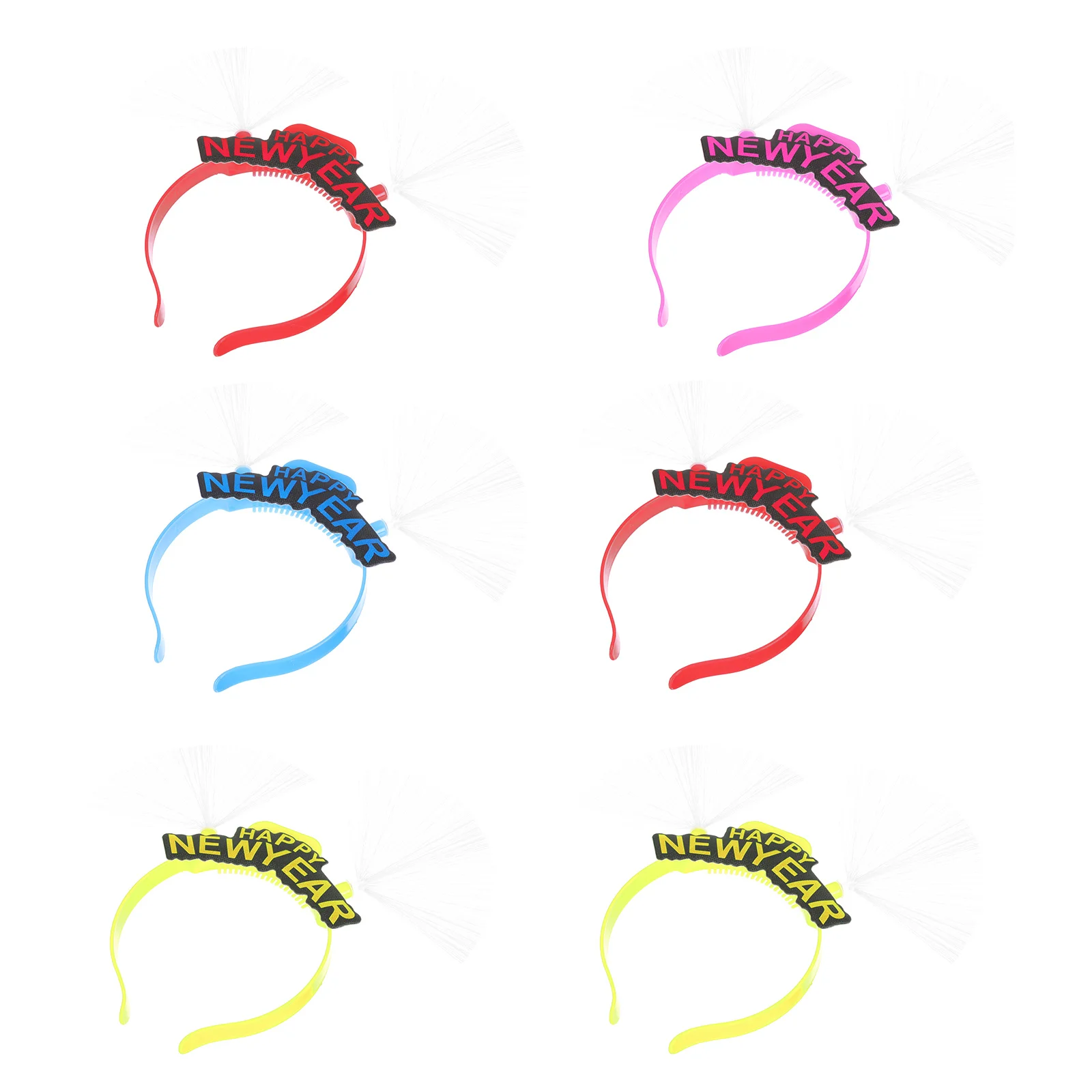 

6Pcs Happy New Year Luminous Fiber Headband Glowing Hair Hoops Party Accessory Creative Headdress New Year Headband