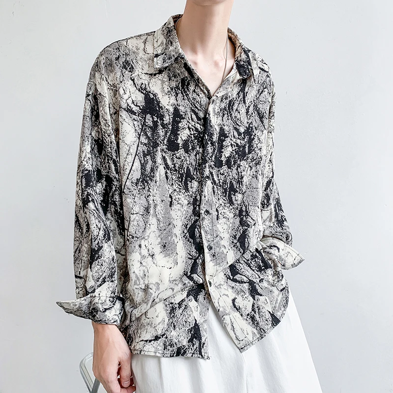 

Printed Summer Shirts Korean-style Trendy Long-sleeved Loose Stylish Clothes For Men Fashion Designer Hawaiian Blouse 2023 Top