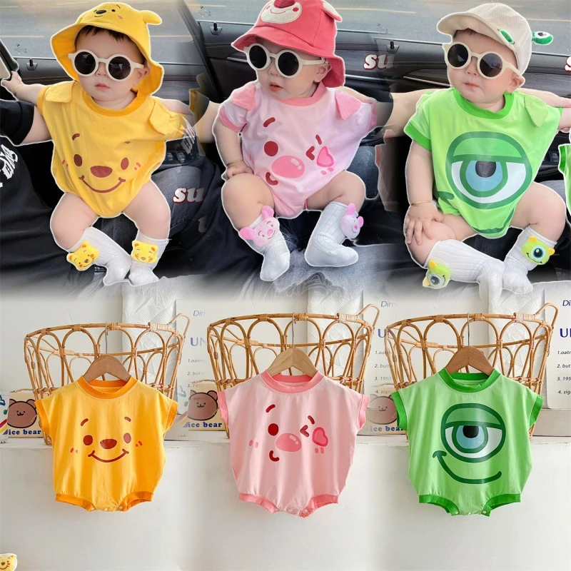 Disney Cartoon Character Pattern 0-2 Years Old Male and Female Baby Summer Macaron Color Sleeveless Triangle Climbing Suit