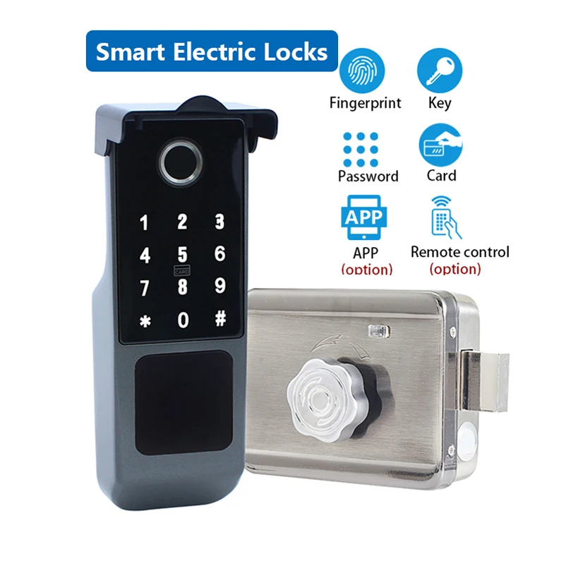 Outdoor Waterproof Fingerprint Lock Electric Rim Locks Fingerprint Password IC Card Key Unlock Intelligent Door Lock