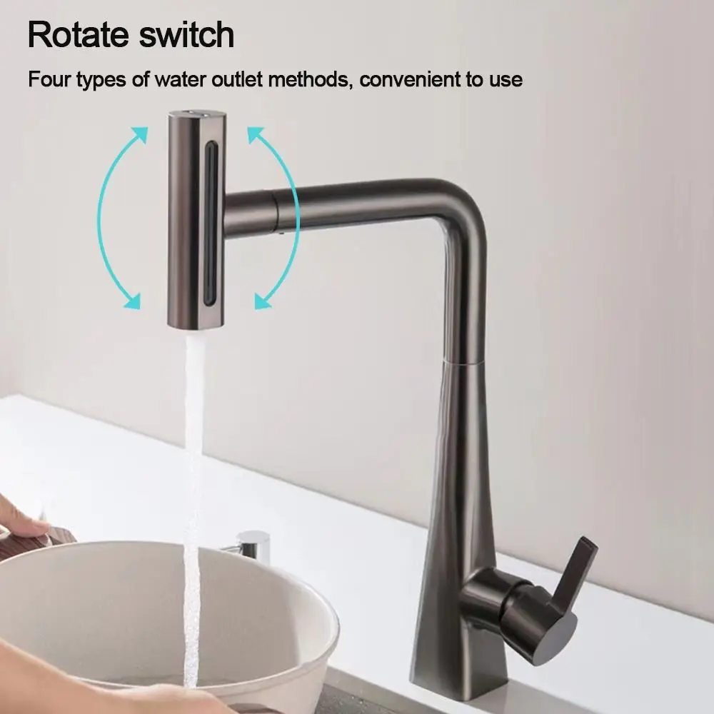 Water Saving Pull-out Kitchen Faucet Nozzle Flexible Adjustable 4-Mode Waterfall Kitchen Faucet Anti-splash Faucet Sprayer Head