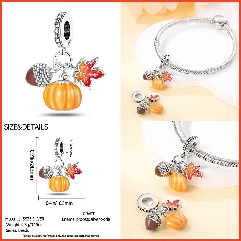 925 Sterling Silver Fashion Squirrel Maple Leaf Autumn Series Charms Beads Fit  Original Bracelets DIY Jewelry Making