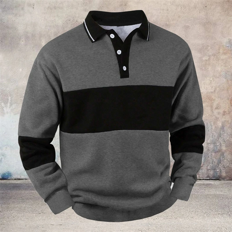 Simple Striped Long Sleeve Polo Shirts For Men Fashion Trendy 3D Printed Golf Polo Shirt Casual Oversized Lapel Button Tops - view 2