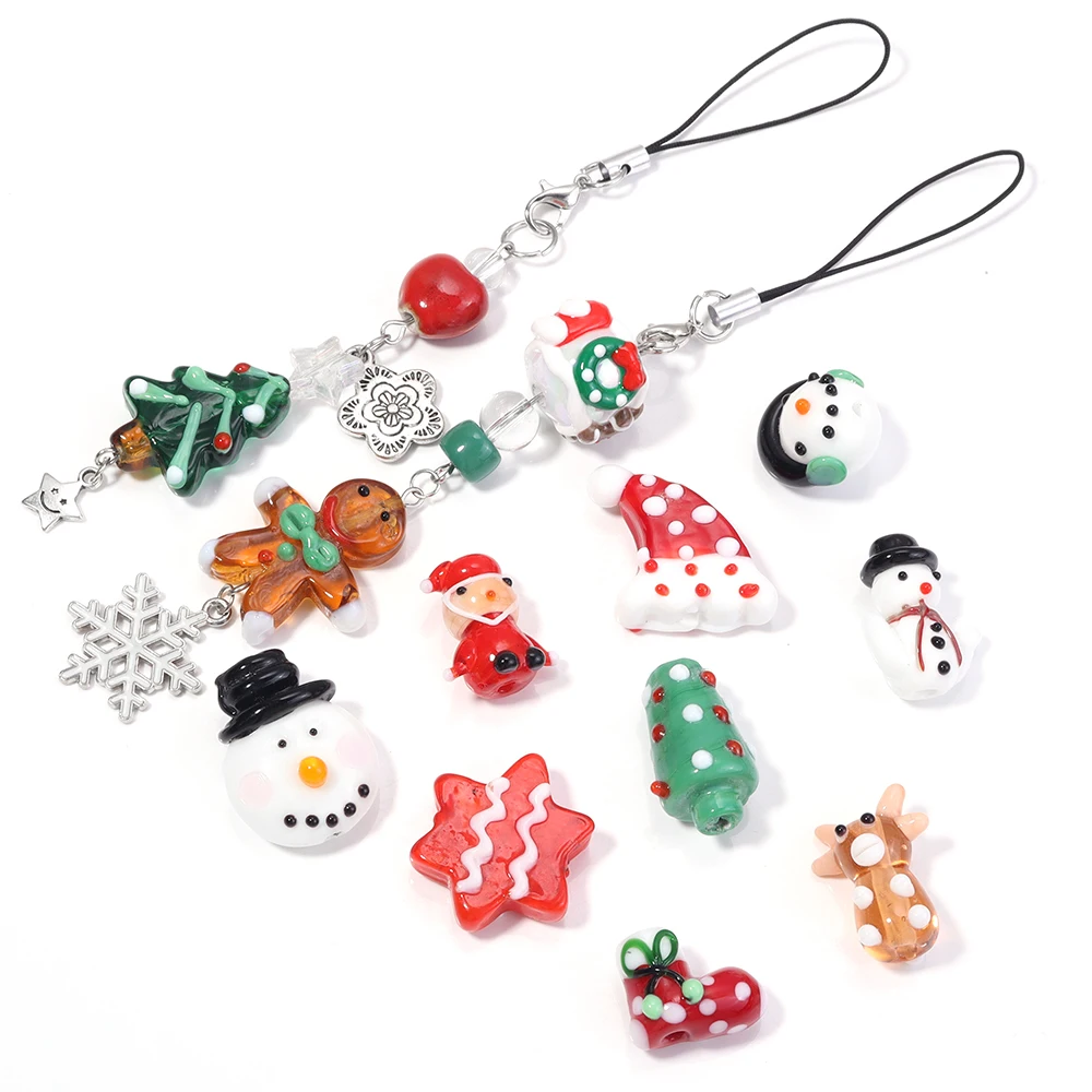 2pcs/lot Christmas Series Lampwork Glass Beads Cute Santa Claus Snowman Beads Loose Bead For DIY Jewelry Making Accessories - Image 3