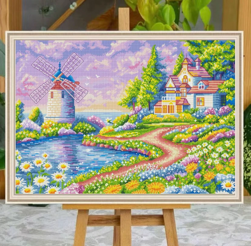 

9ct 90x65 см озерная ветряная мельница, наборы для вышивки «сделай сам», набор для вышивки крестом, рукоделие, домашний декор, поделки с иглами