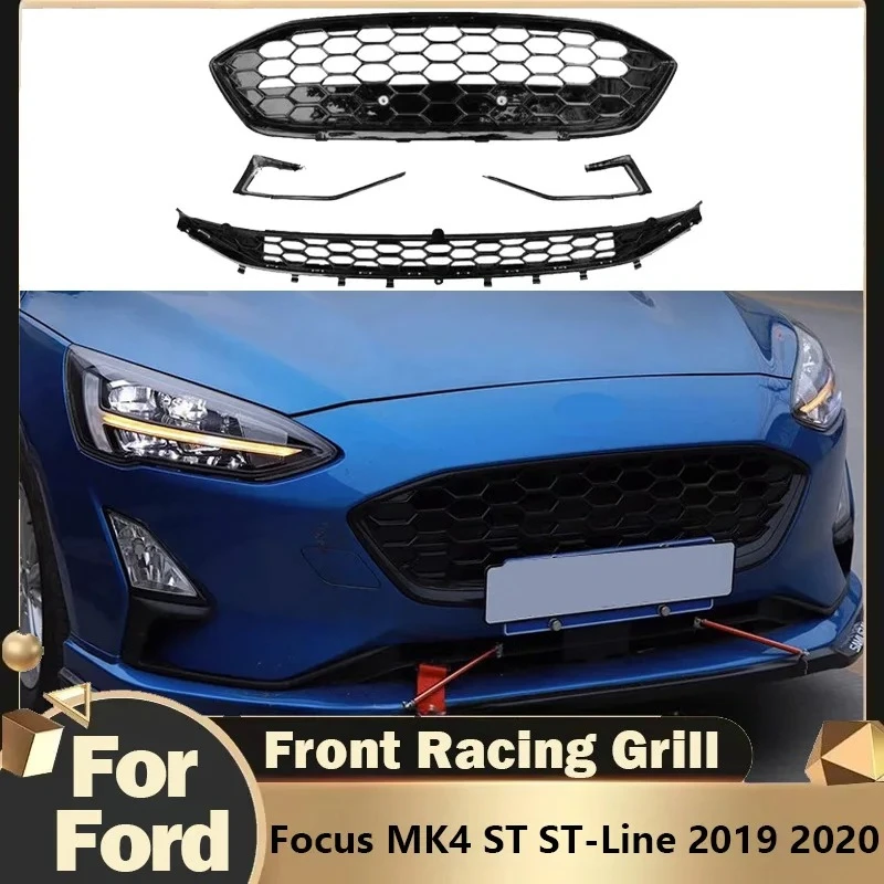 For Ford Focus MK4 ST ST-Line 2019 2020 Front Racing Grill Upper Grid Body Kits Lower Facelift Grille Auto Accessories