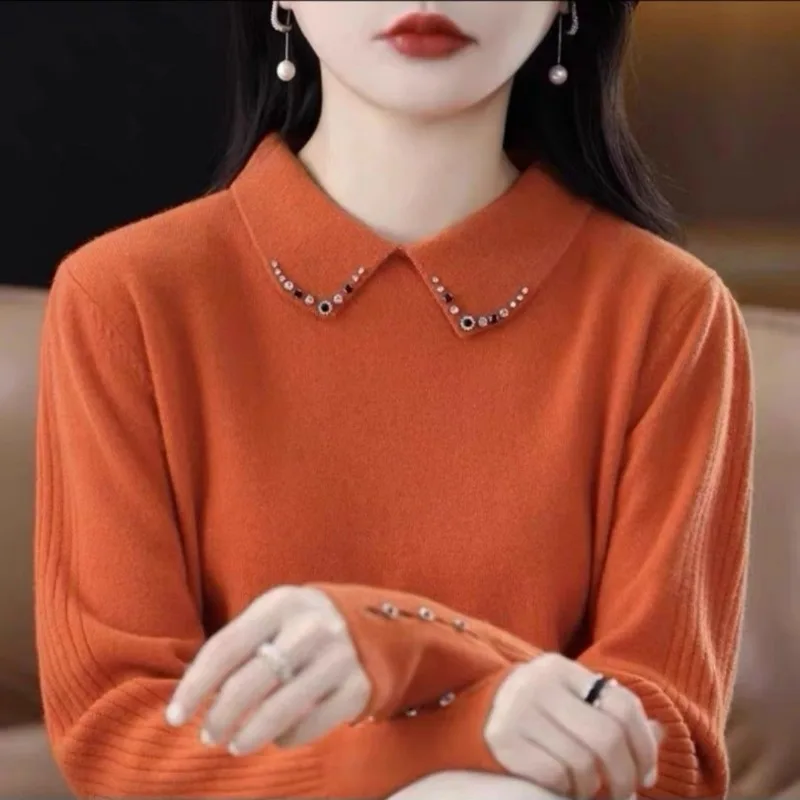 

Корейская версия, женский свободный вязаный свитер с бисером, шерстяной топ, ленивый пуловер