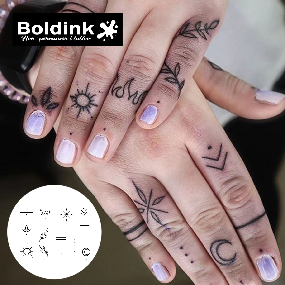 Fingertip Minimalist Temporary Tattoos, Geometric&Botanical Patterns,New Technology Waterproof Semi-Permanent Stickers.