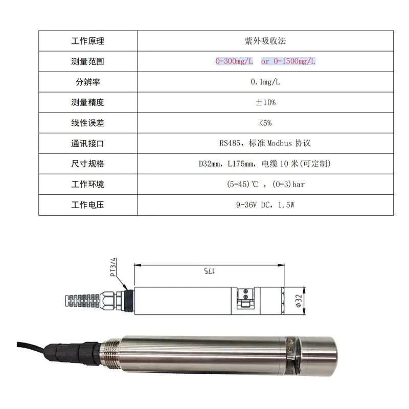 Aquaculture Online Water Quality COD Detector, Sewage BOD Sensor, Self-cleaning High-precision COD Turbidity Meter