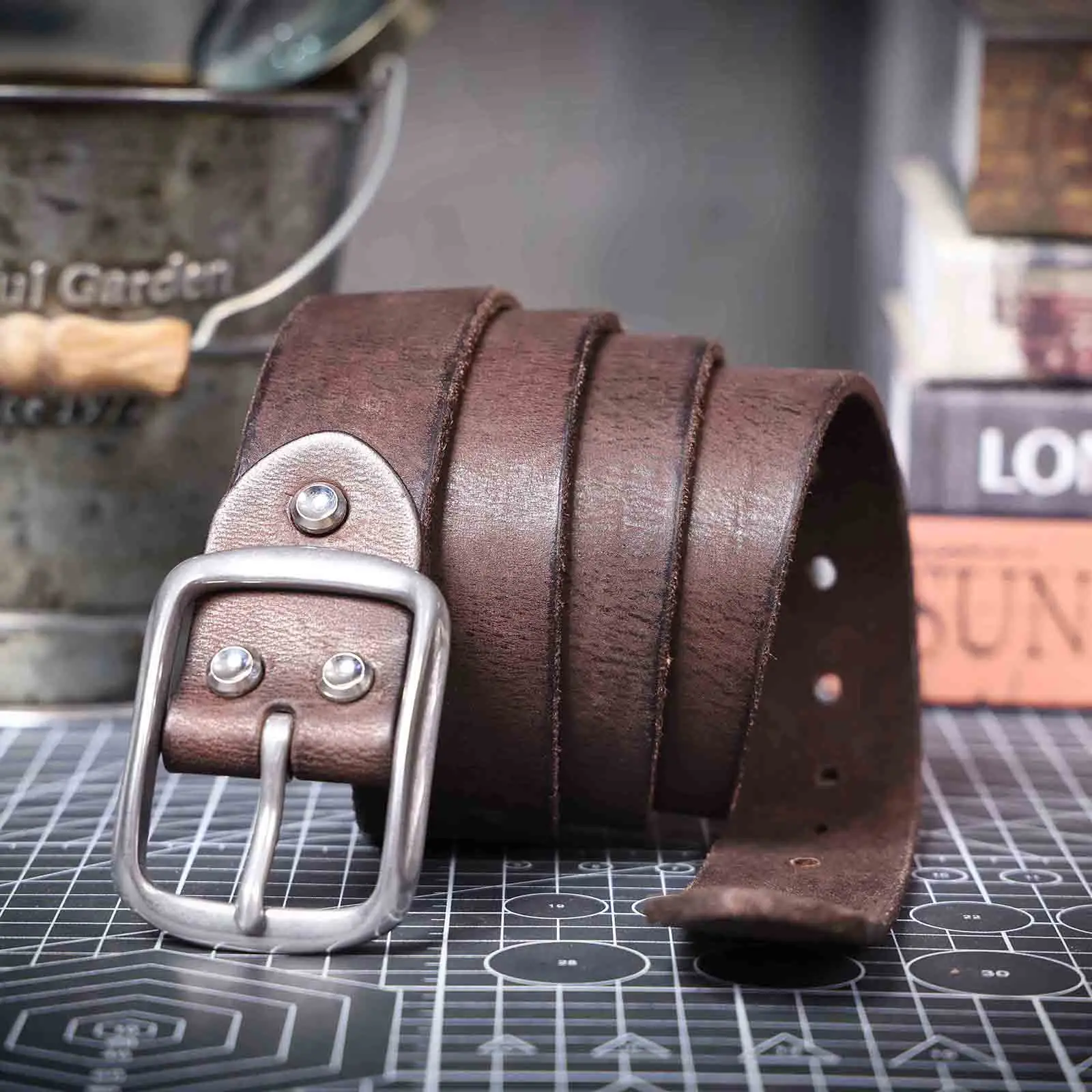 Vintage Echt leder Herren Rindsleder Gürtel Edelstahl Schnalle italienisches verdicktes Leder mit Geschenk box, ideale Wahl für Geschenk – Detail 14