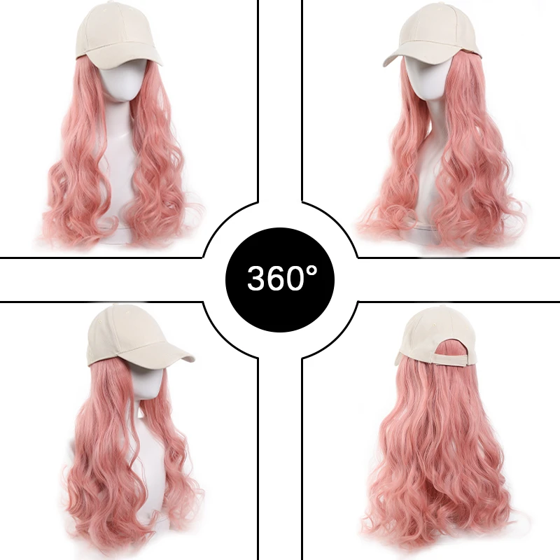 Boné de bico de pato branco estilo Y2K elegante, chapéu ajustável de cabelo encaracolado de onda grande rosa adequado para uso em Halloween e Natal