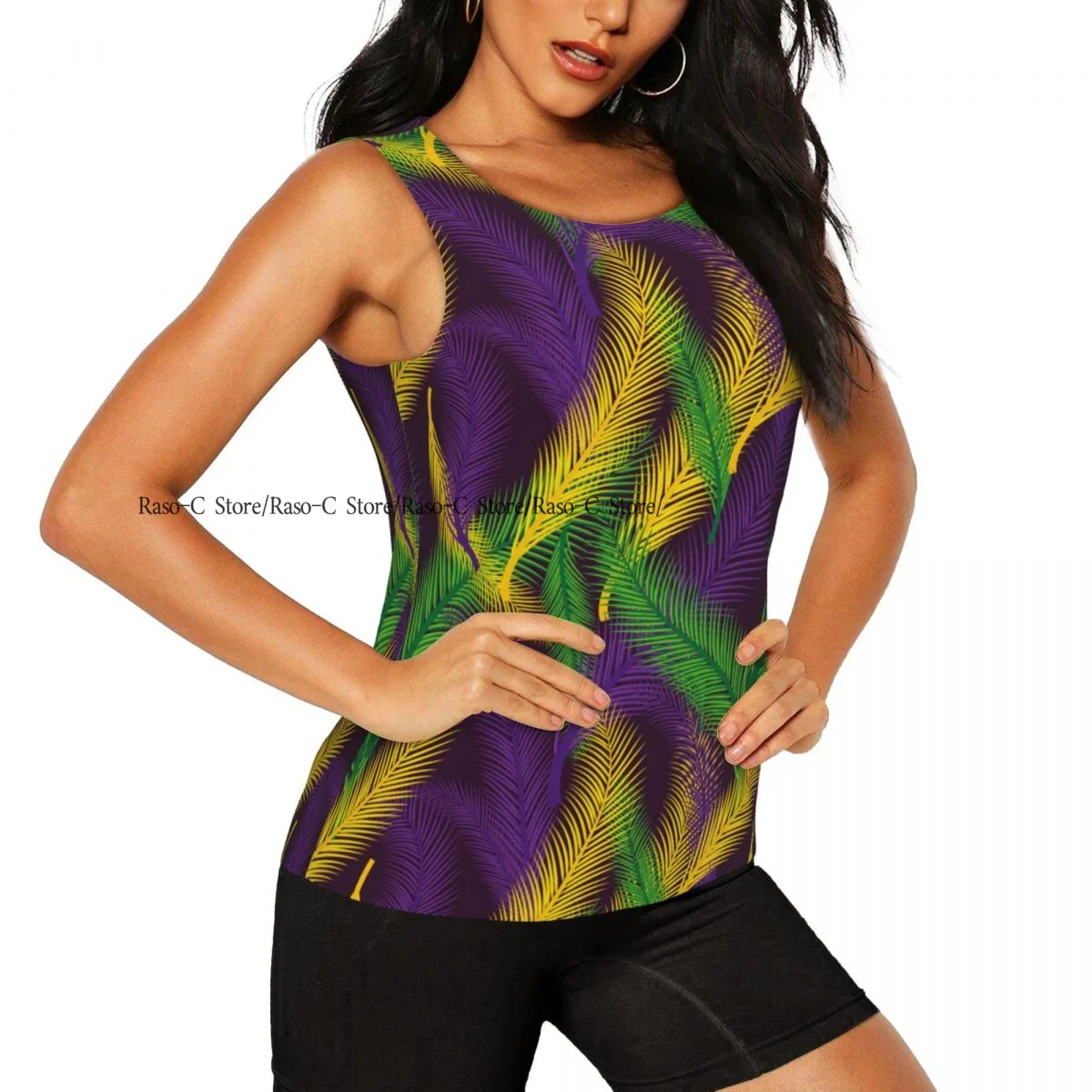 Women Fitness Sexy Yoga Vest Mardi Gras Palms Gym Sports Top Tank Female