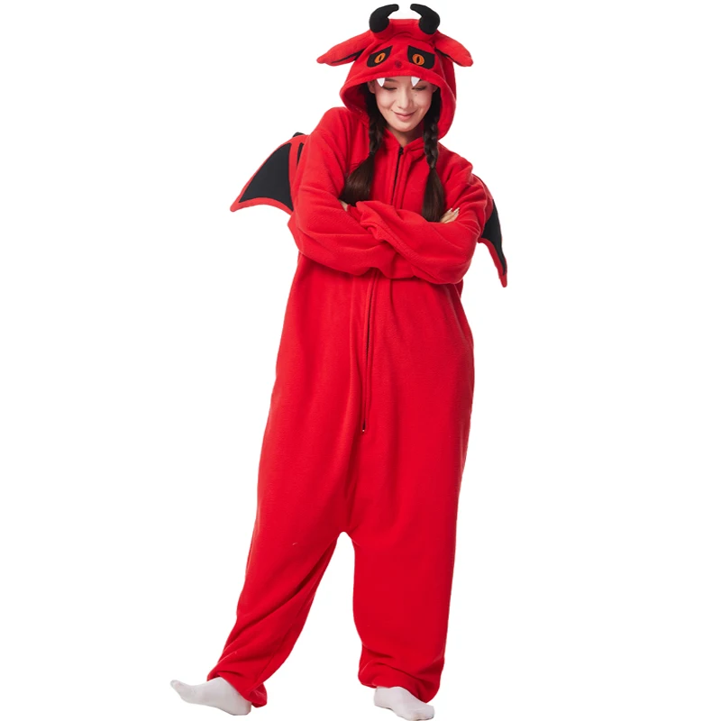 Animal Kigurumi Costume Halloween Onesie Red Demon For Women Men Adult Pyjamas Cartoon Pajama Cosplay Party Homewear Christmas