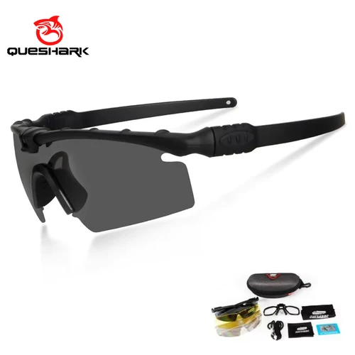 Imagen 1 del producto Gafas de sol tácticas Queshark, gafas de seguridad polarizadas UV400 de grado militar para disparar, cazar, motocicletas, ciclismo, Paintball