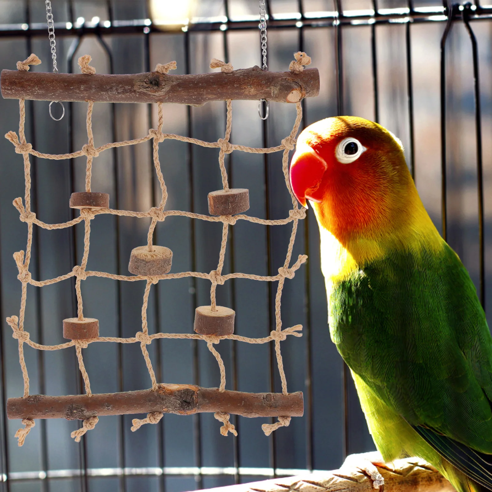 

Climbing Rope Net Bird Cage Toys Parrot Hanging Netting Colored Rope Swing Reusable Durable Safe Material Easy Install Pet