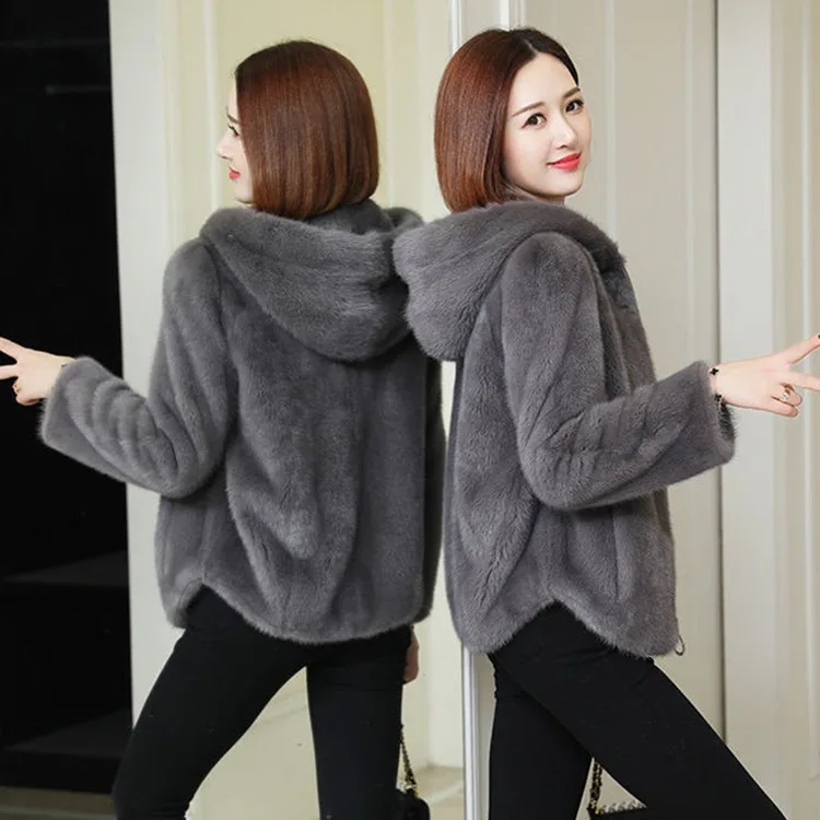 Padded double-sided coral velvet autumn and winter loose hooded warm jumper women\'s zip jacket