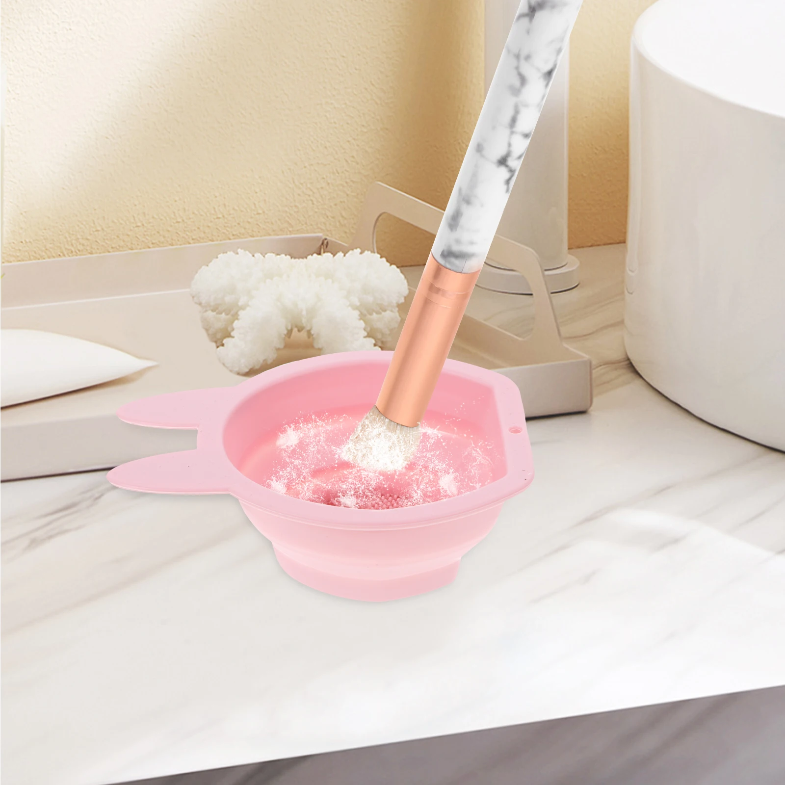 Limpiadores de brochas de maquillaje de silicona con forma de conejito, esponja de maquillaje colgante plegable, limpiador suave y práctico para uso doméstico, 2 uds.