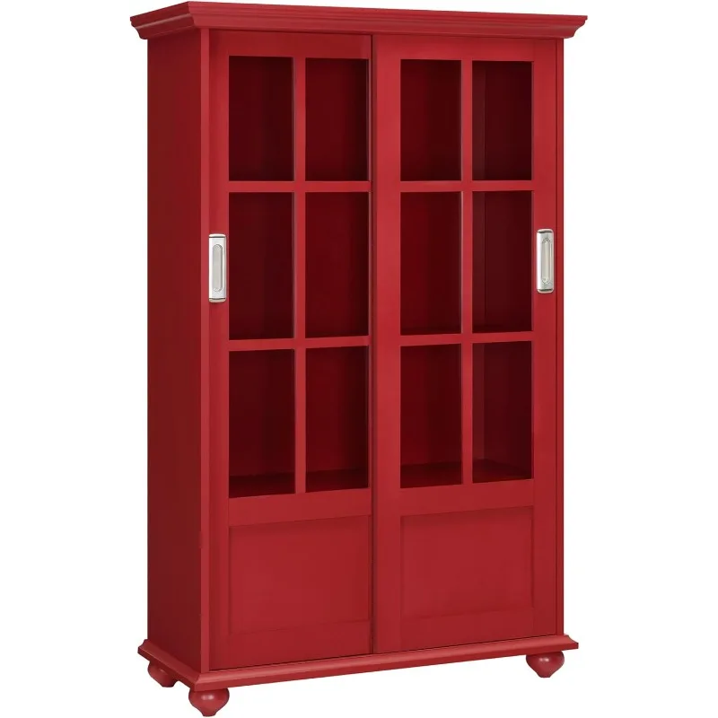 Ameriwood Home Aaron Lane Bookcase with Sliding Glass Doors, Red