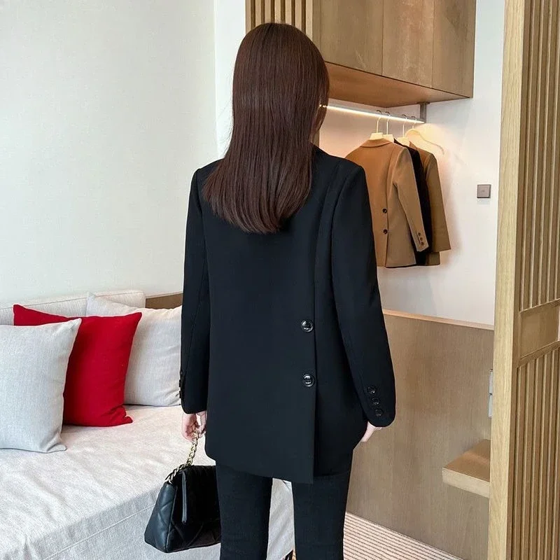 

Women's Black Blazer Solid Color Workwear 2025 Spring Autumn New Loose Casual Elegant Premium Slimming Side Slit Suit Jacket
