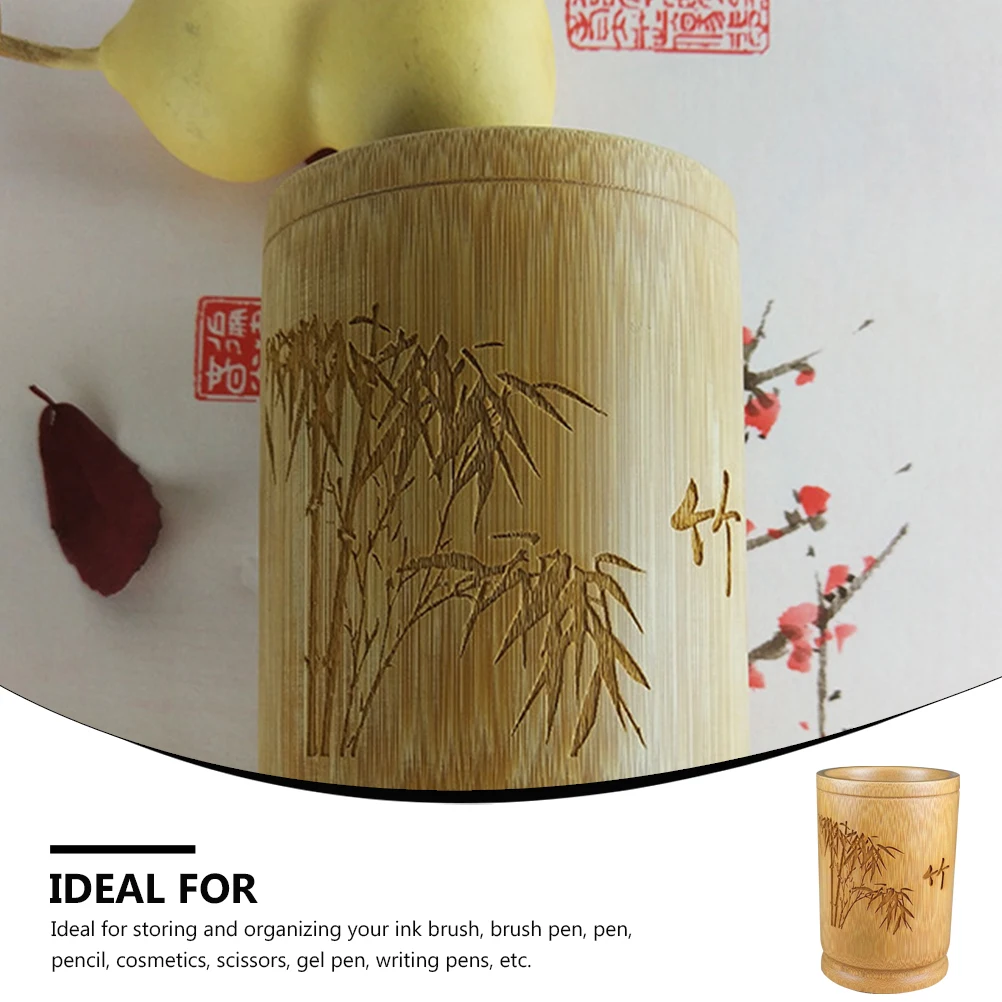 

Bamboo Pen Holder Carving Container Desk ganizer Stationery Storage Case for Brush Pens Pencils Writing Practical