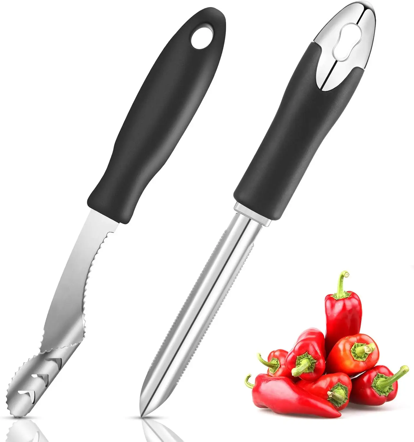 

2 Pcs Jalapeno Pepper Corer Zucchini Cucumber Corer Remover with Serrated Blade and Rubber Handle for Kitchen