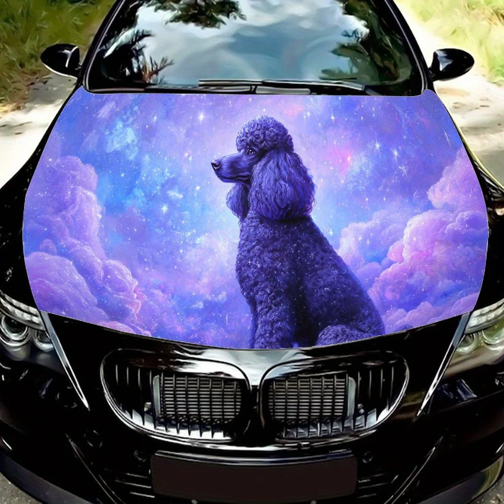 

Красивый принт пуделя, наклейки на капот автомобиля, водонепроницаемая самоклеящаяся наклейка на капот автомобиля из ПВХ, защитные наклейки для украшения капота автомобиля, A