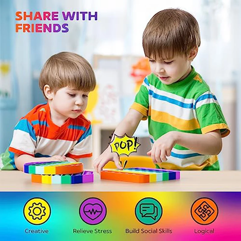 Letter A-Z Rainbow Square Fidget Toys Number Learning Teaching Tool Push Bubble Stress Relief Sensory Toys for Boys and Girls